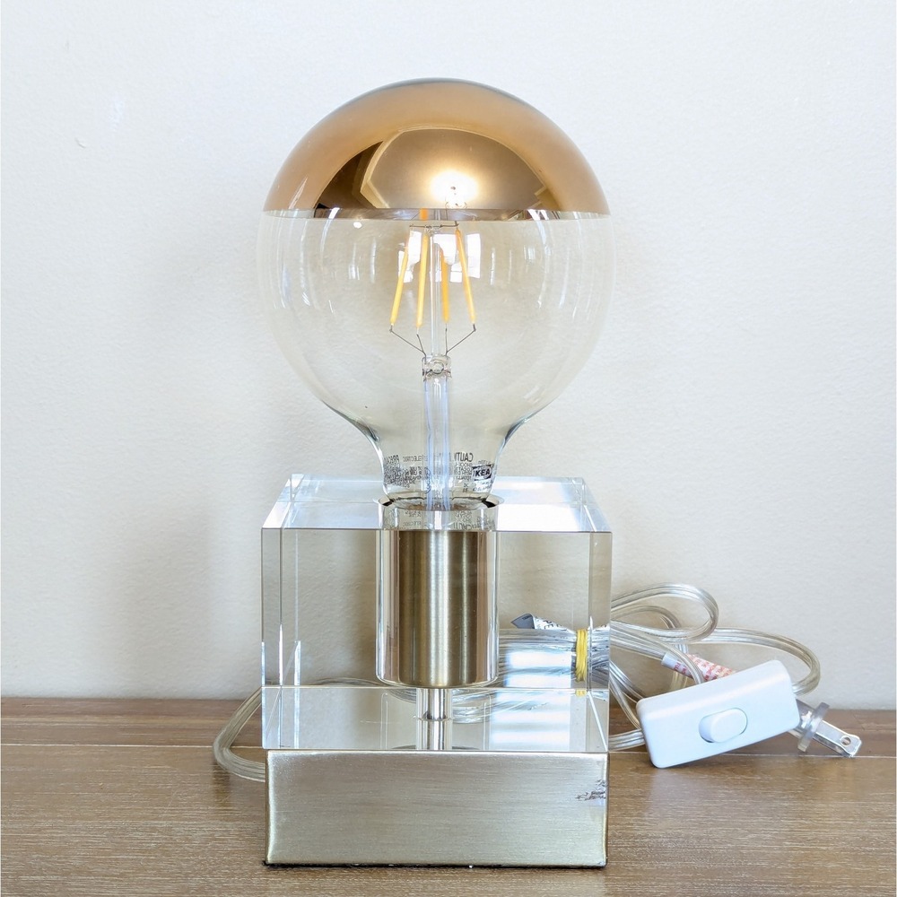 Acrylic Cube Lamp Base Large Bulb IKEA Clear Gold Heavy Industrial Accent Light